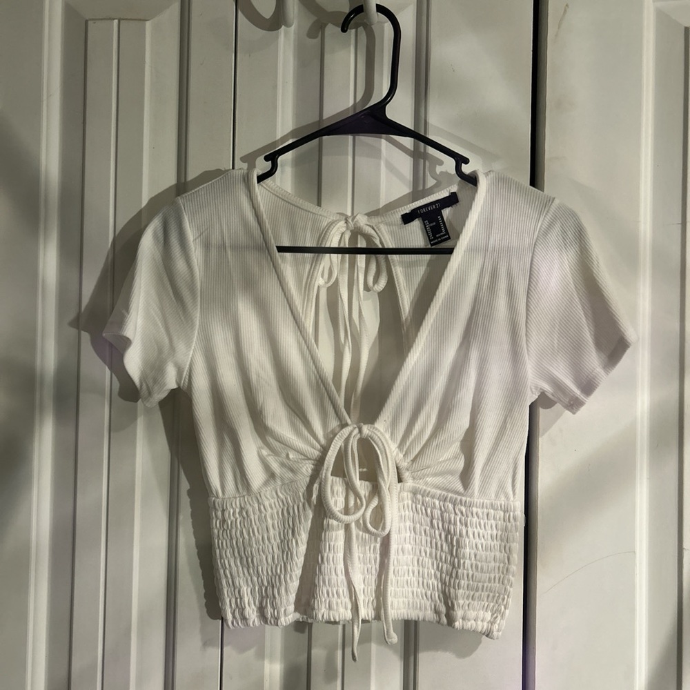Forever 21 White Tie-Front Crop Top